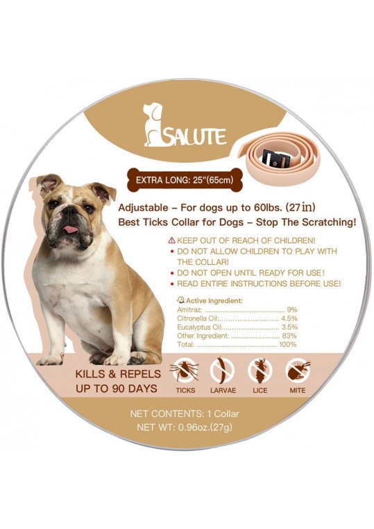 Salute Flea and Ticks Collar for Dogs and Puppies, Adjustable One Size Fits All, Water Resistant - 27"